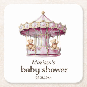 Carré Dessous de verre en papier Baby shower Teddy Bear
