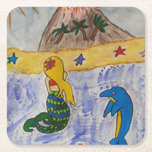 Carré Dessous de verre en papier de l'île Mermaid