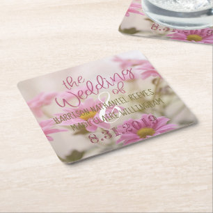 Carré Dessous de verre en papier de marguerites roses En