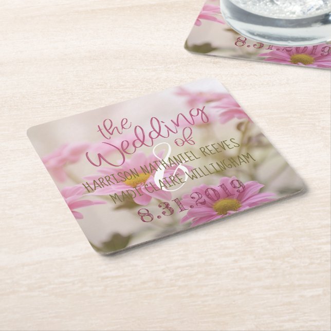 Carré Dessous de verre en papier de marguerites roses En (Incliné)