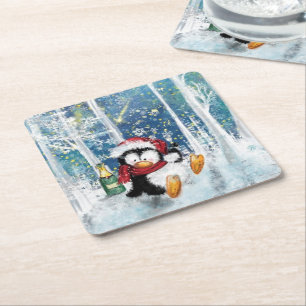Carré Dessous de verre en papier de Noël avec Happy Peng