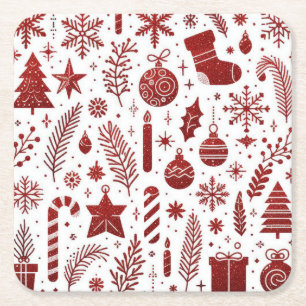 Carré Dessous de verre en papier de Noël blanc rouge