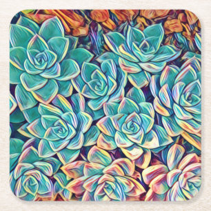 Carré Dessous de verre en papier de succulents stylisés