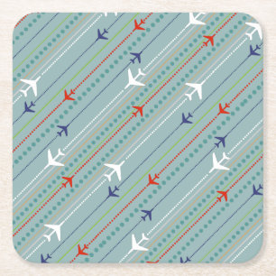 Carré Dessous de verre en papier dur Motif Retro Avion