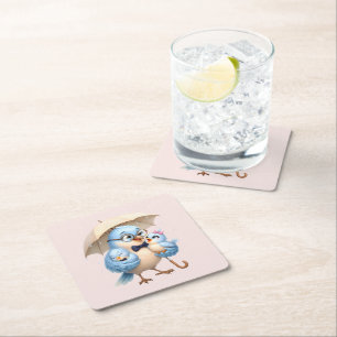 Carré Dessous de verre en papier Famille d'oiseaux migno