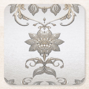 Carré Dessous de verre en papier floral argent