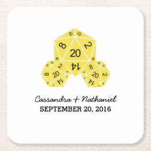 Carré Dessous de verre en papier Mariage Jaune D20 Dice