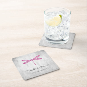 Carré Dessous de verre en papier Mariage Magenta Dragonf
