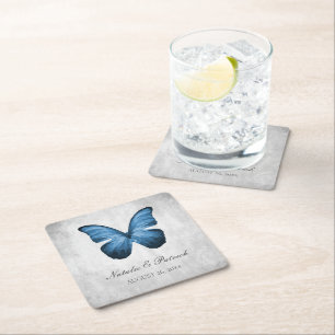 Carré Dessous de verre en papier Mariage papillon bleu