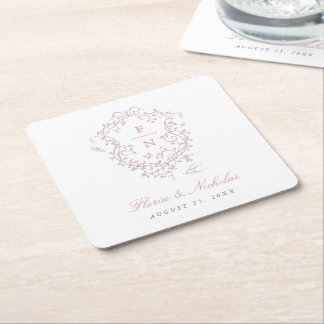 Carré Dessous de verre en papier Mariage rose toile Chin