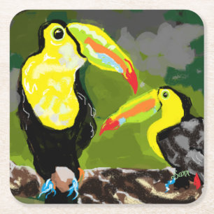 Carré Dessous de verre en papier : Oiseaux du paradis