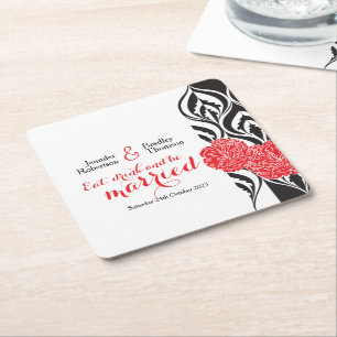 Carré dessous de verre en papier peint rouge mariage mod