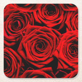 Carré Dessous de verre en papier Roses Rouges Rouges