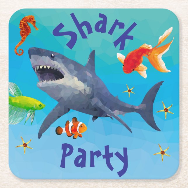 Carré Dessous de verre en papier Shark Children Party (Devant)