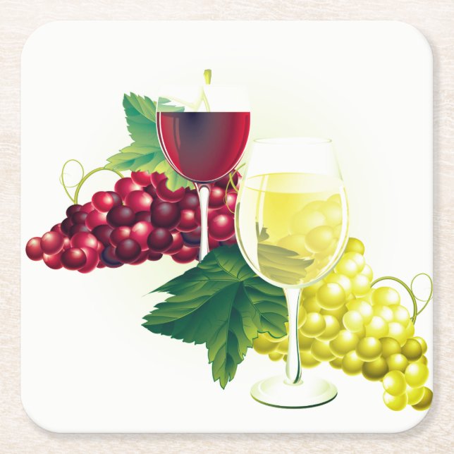 Carré Dessous de verre en papier vin et raisins (Devant)