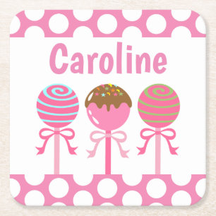 Carré Dessous de verre en papier Yummy Pink Cake Pops
