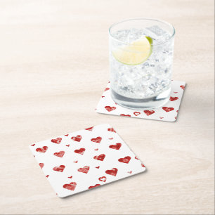 Carré Dessous de verre en verre Red Plaided Hearts Desig
