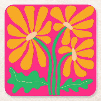 Carré Dessous de verre floral rose rétro