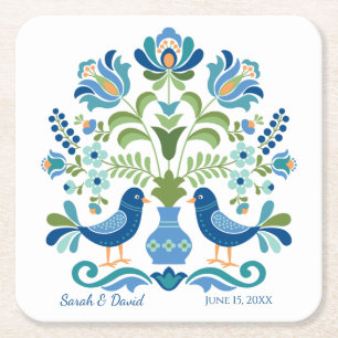 Carré Dessous de verre Hongrois Design Blue Birds
