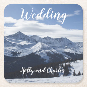 Carré Dessous de verre mariage. Montagnes neigeuses