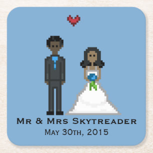 Carré Dessous de verre Mariage Pixel Gamer Bride & Groom