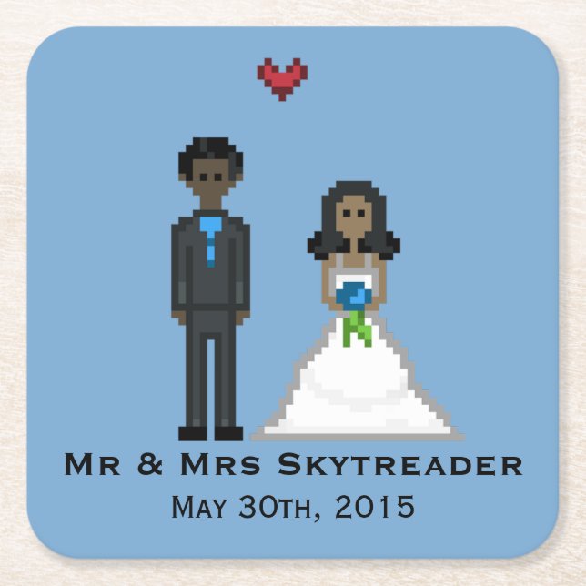 Carré Dessous de verre Mariage Pixel Gamer Bride & Groom (Devant)