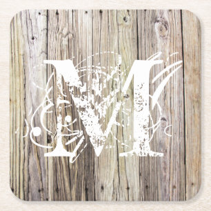 Carré Dessous de verre Monogrammes en bois rustique