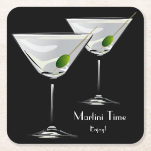 Carré Dessous de verre noir Martini Cockatl Party