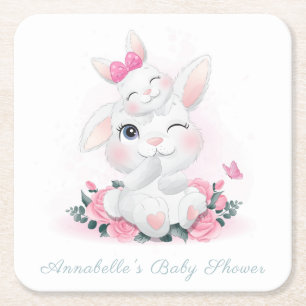 CARRÉ DESSOUS DE VERRE PAPIER : BABY SHOWER : BUNNY SUR 