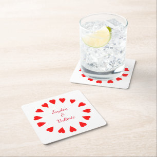 Carré Dessous de verre papier - Cercle des Coeurs rouges
