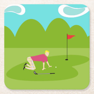 Carré Dessous de verre papier de Golfer Retro