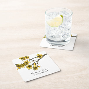 Carré Dessous de verre papier en fleurs de cerisier simp