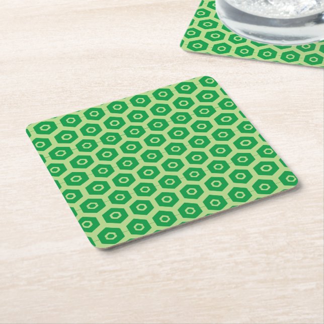 Carré Dessous de verre papier - Hexagones verts (Incliné)