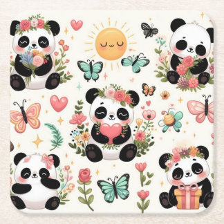 Carré Dessous de verre papier Jardin d'amour de Panda