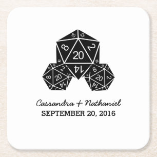 Carré Dessous de verre papier Mariage Ebony D20 Dice