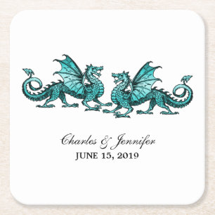 Carré Dessous de verre papier Mariage turquoise Élégant