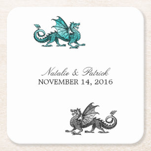 Carré Dessous de verre papier Mariage turquoise Silver D