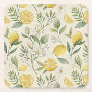 Carré Dessous de verre papier Motif citrons et fleurs