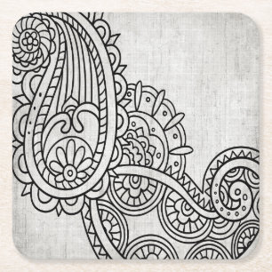 Carré Dessous de verre papier Motif gris Mehndi