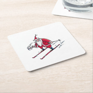 Carré dessous de verre papier père Noël Skiing
