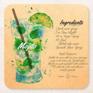 Carré Dessous de verre papier Recette Mojito