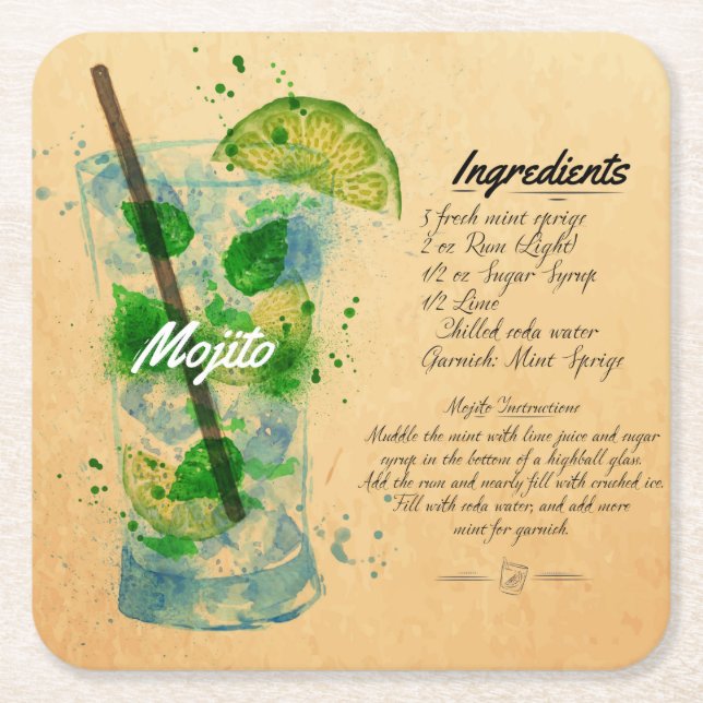 Carré Dessous de verre papier Recette Mojito (Devant)