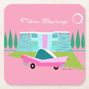 Carré Dessous de verre papier Retro Pink Palm Springs