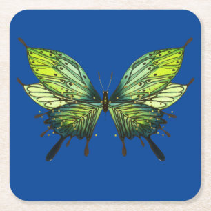 Carré Dessous de verre Papillons en bleu et vert