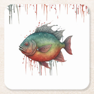 Carré Dessous de verre - Série aquarelle : Piranha