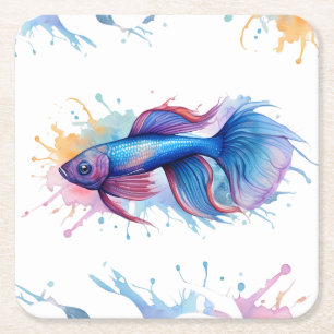 Carré Dessous de verre - Série d'aquarelles : Betta Fish