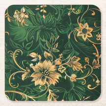 Dessous de verre vert et or Floral