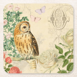 Carré Dessous de verre vintages floraux de hibou avec de