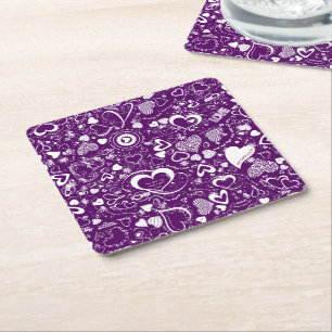 Carré Doodles d'amour du coeur Dessous de verre purple-W