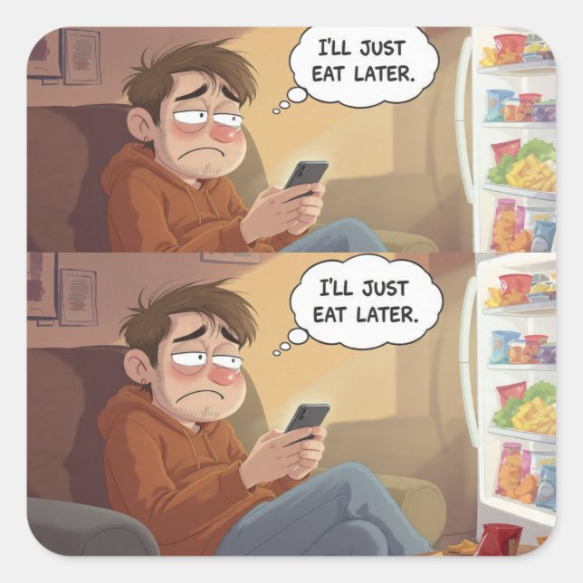 Carré Doomscrolling & Snacks – Relatable Sticker (Devant)